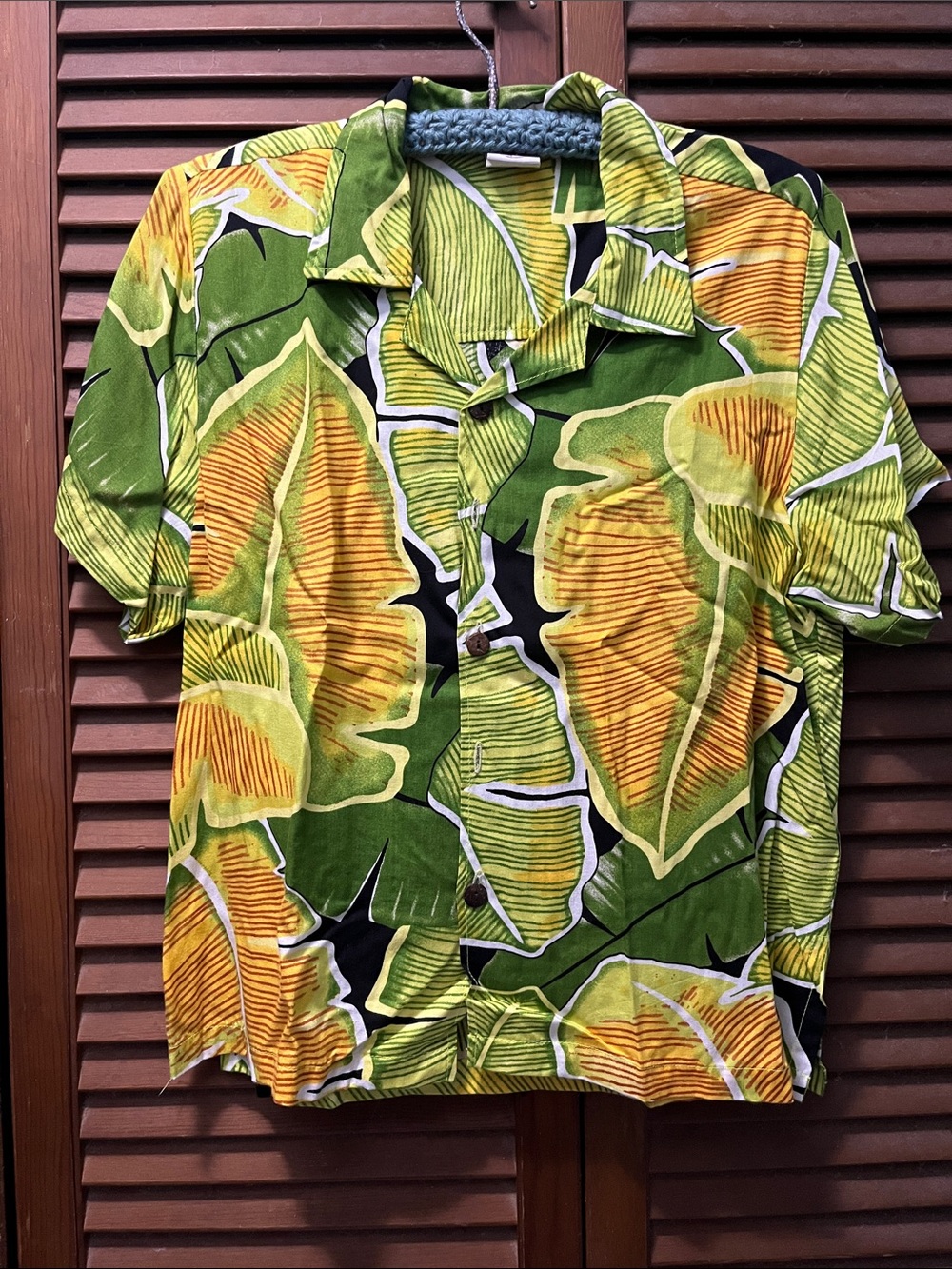 Green & Yellow Tropical Print Short-Sleeve Collared Button-up Shirt